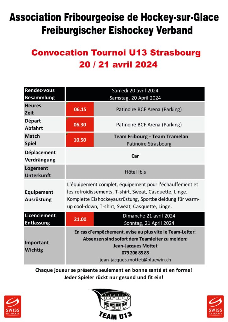 Convocation U13 site AFHG Strasbourg