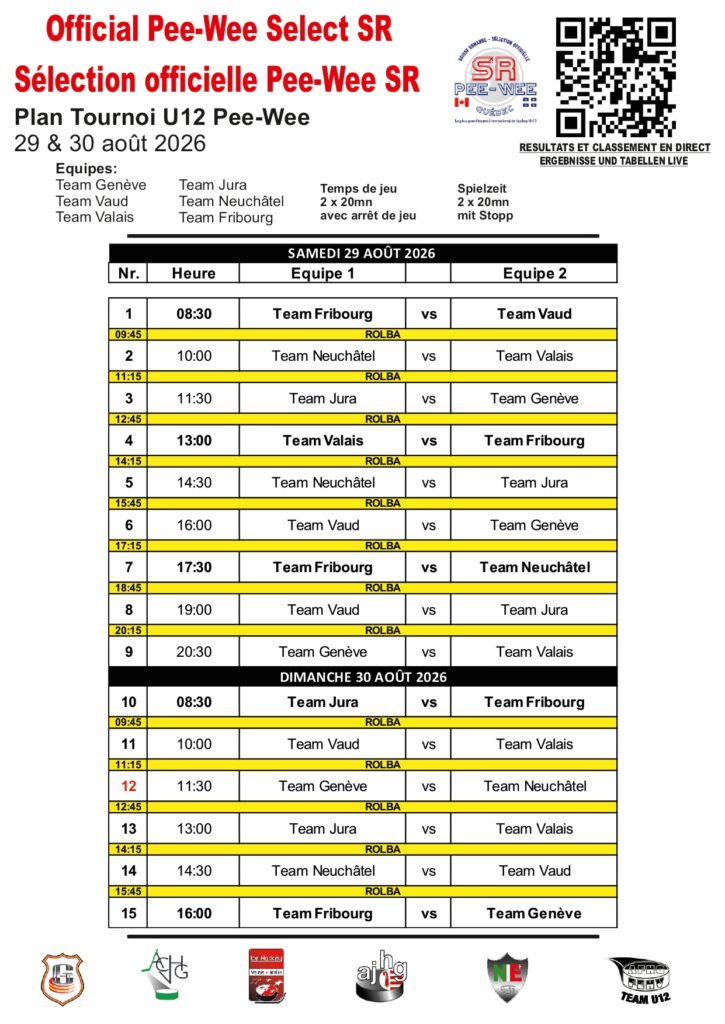 Plan match Pee-Wee 2026 Fribourg